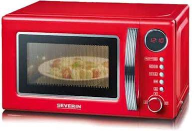 Severin Magnetron MW 7893 700 w, aantrekkelijk retrodesign, verschillende standen, rood